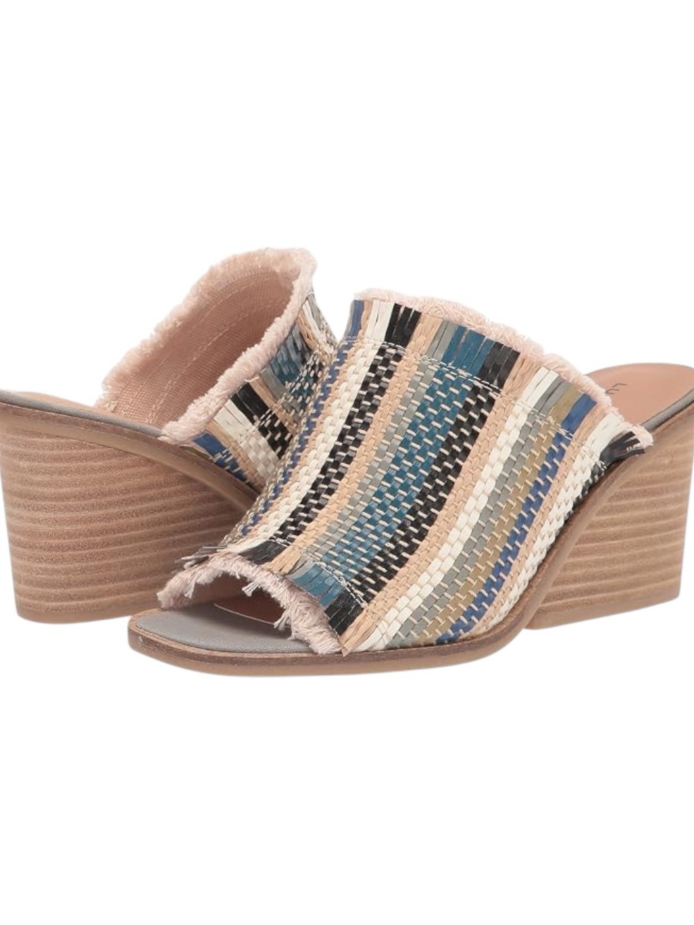 Lucky Brand Leyshia Woven Wedge Sandal Reef Multi Fringe Slide Mule 8.5 NWOT